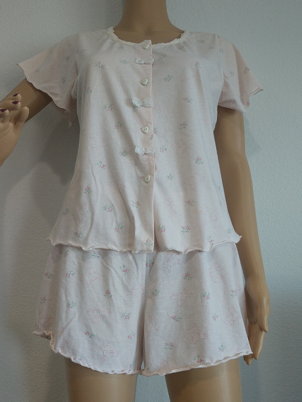 Women's Short-Sleeve Button-Front Pajama Set in Pale Pink